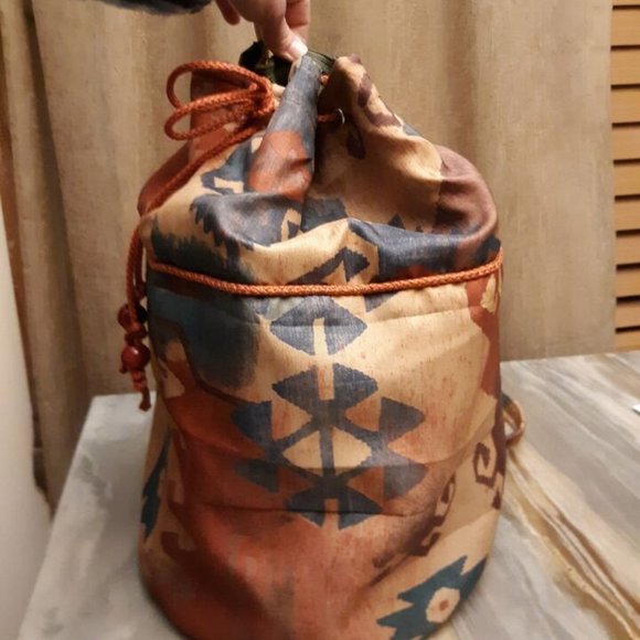 Southwestern Cowgirl Bucket Tote Sling Bag Aztec Print Rust Brown Blue Green Lrg - Picture 6 of 9